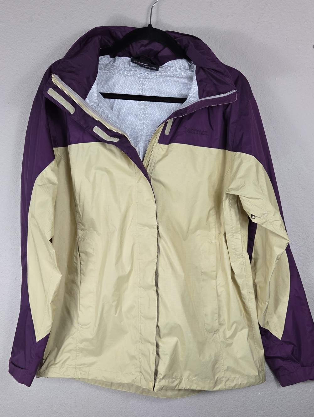 Marmot PreCip Eco Women's XL Purple Wheat Colorblock Hooded Rain Jacket